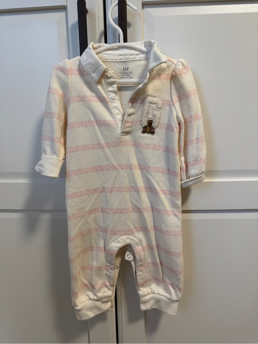 GAP Cream Polo Top with Pink Stripes and Teddy Patch